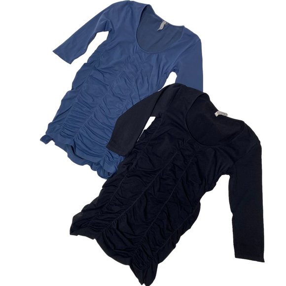 (2) Last Tango 3/4 sleeve scrunch tops size M/L black and blue - Picture 1 of 7